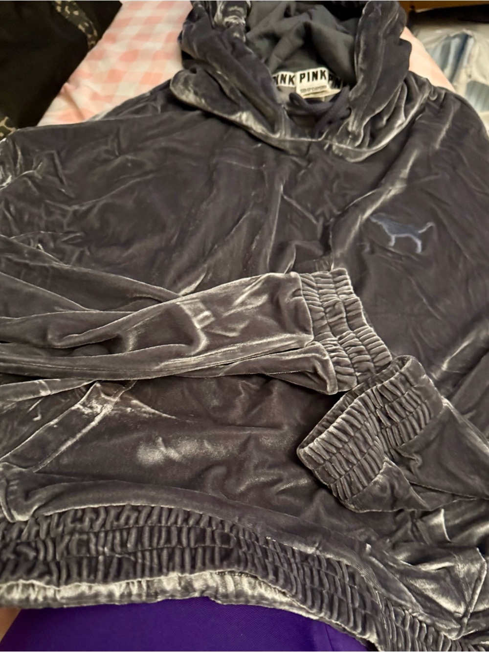 PINK Victoria's Secret Velour Hoodie in Charcoal